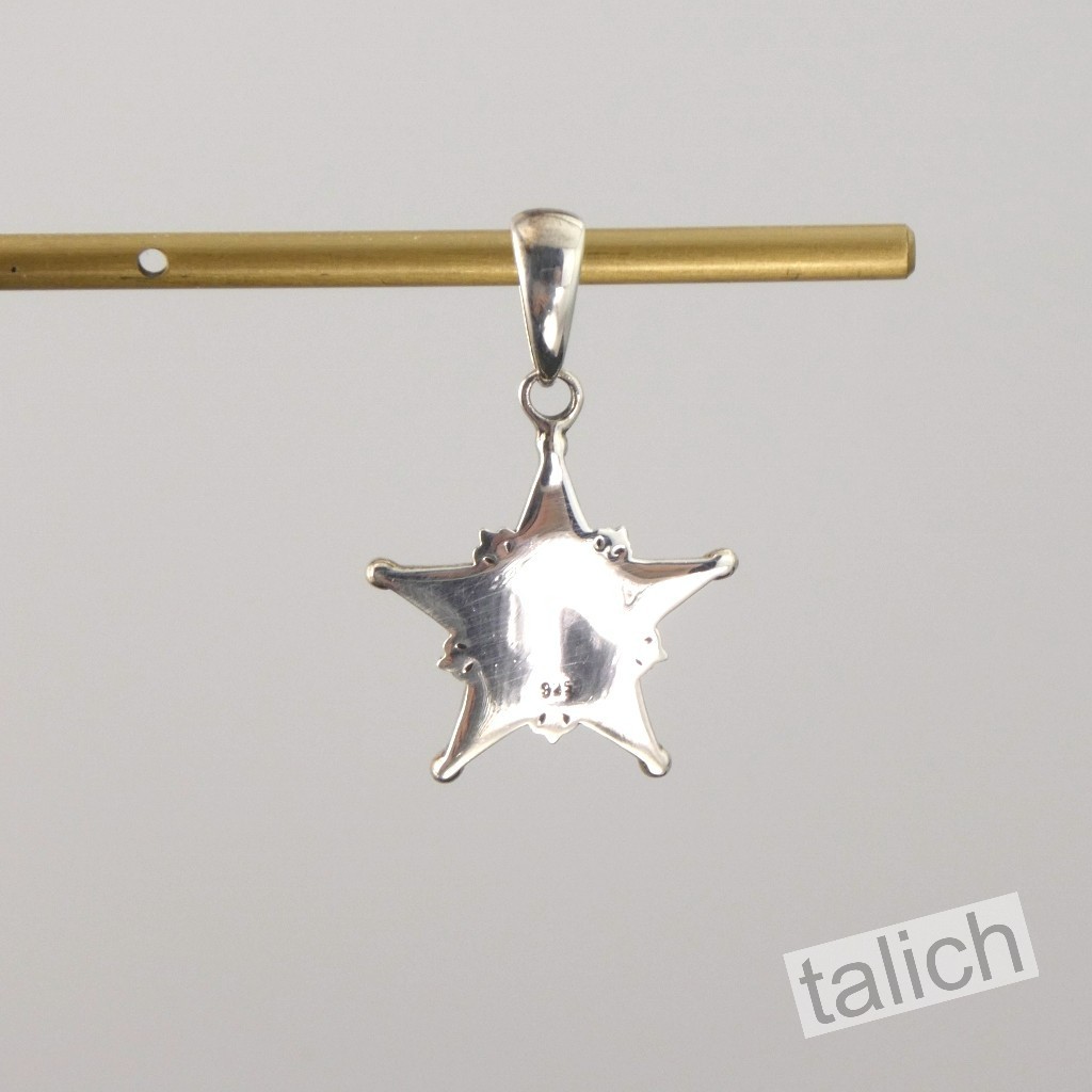 Shiny 925 Sterling Silver Five Pointed Star with Turquoise Small Charm Pendant