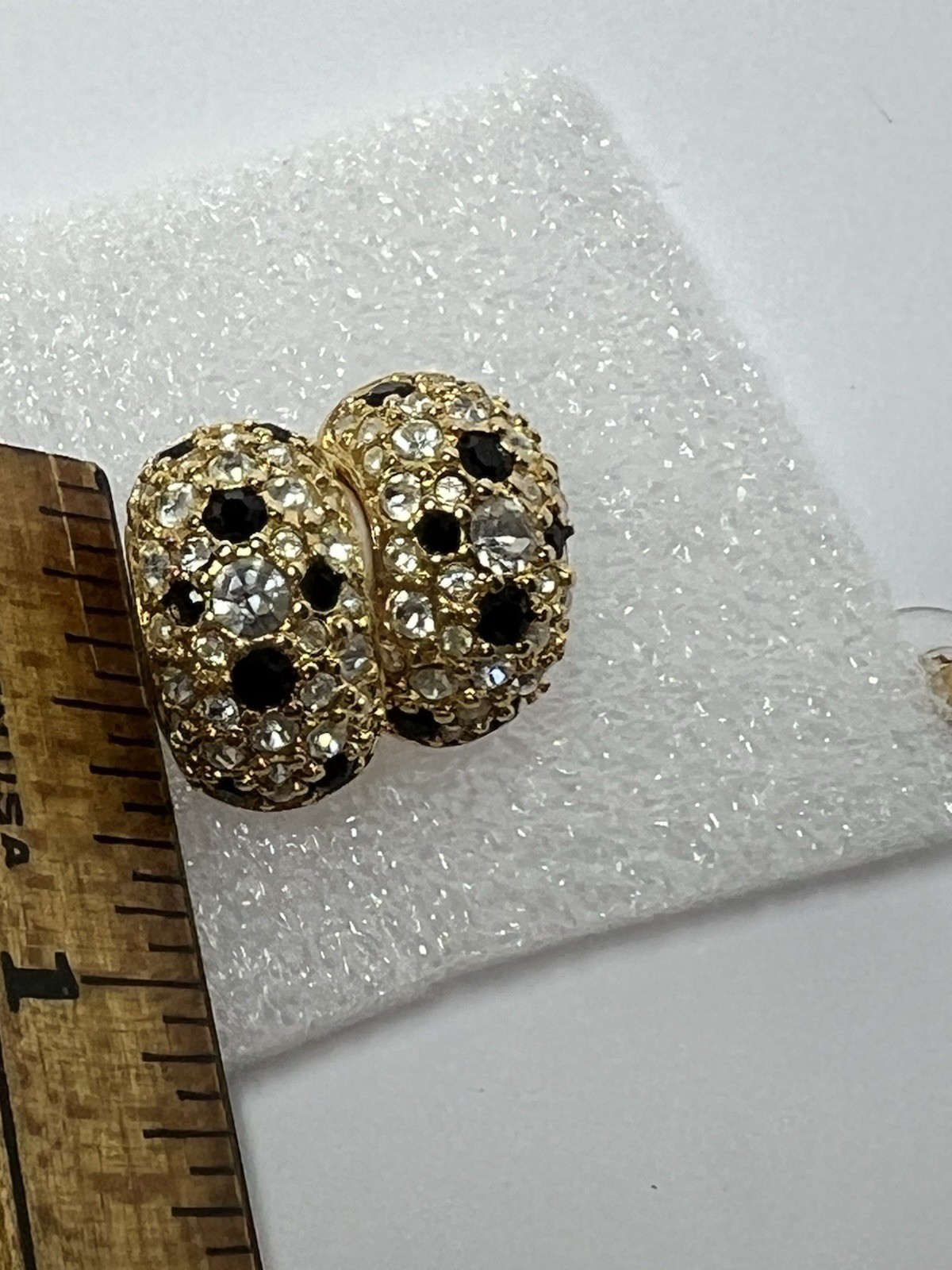 J26- Vintage Signed Swarovski Gold Tone Pave Crystal Dome Barrel Stud Earrings