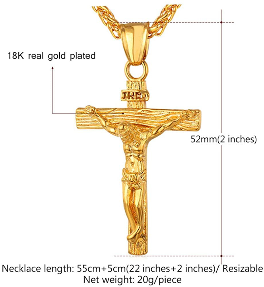 Cadena para Hombres Oro Chapado 18k Cz Cruz de Jesus Colgante Collar Figaro 22