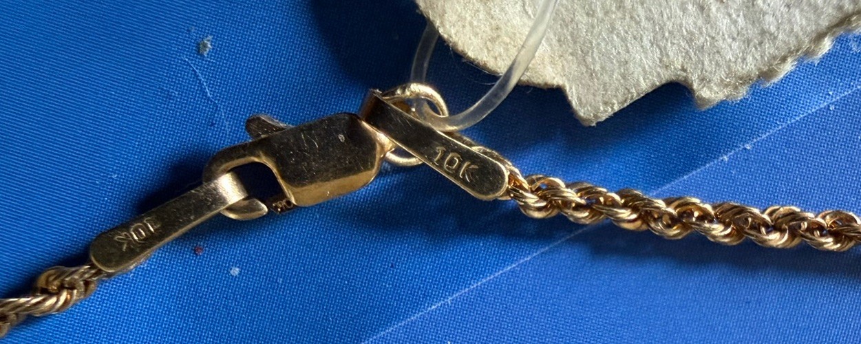 10K Yellow Gold Rope Chain Charm Bracelet w/ Disc Charms, Peru Tag, Lobster