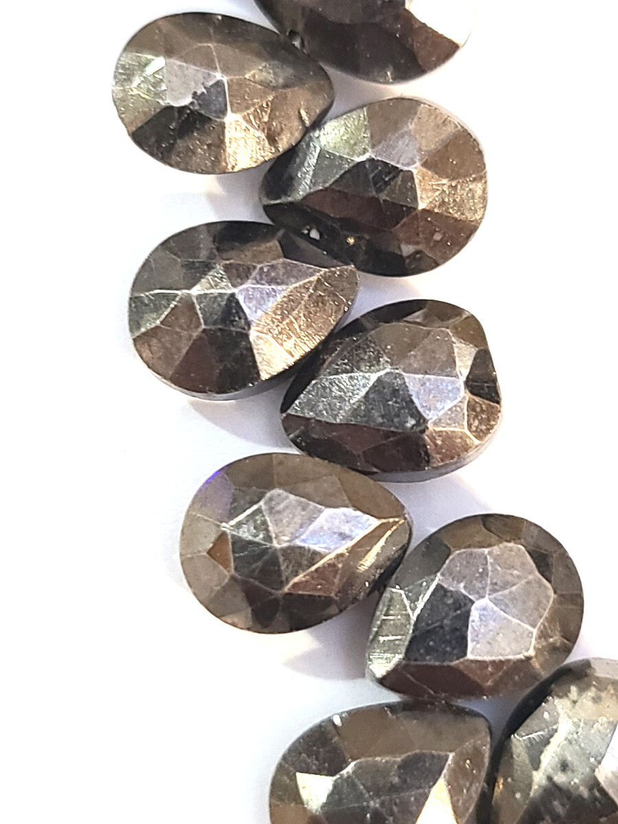 1 Strand Titanium-Plated Pyrite Faceted Tear Drop Pear Briolette Beads 4x7mm 8.5