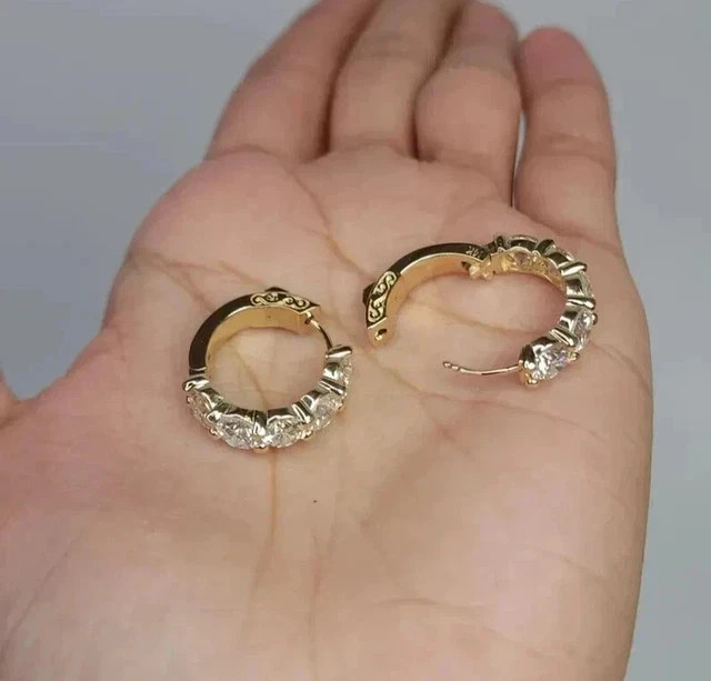 2Ct Round-Cut Moissanite Huggie Hoop Earrings 14K Yellow Gold Plated