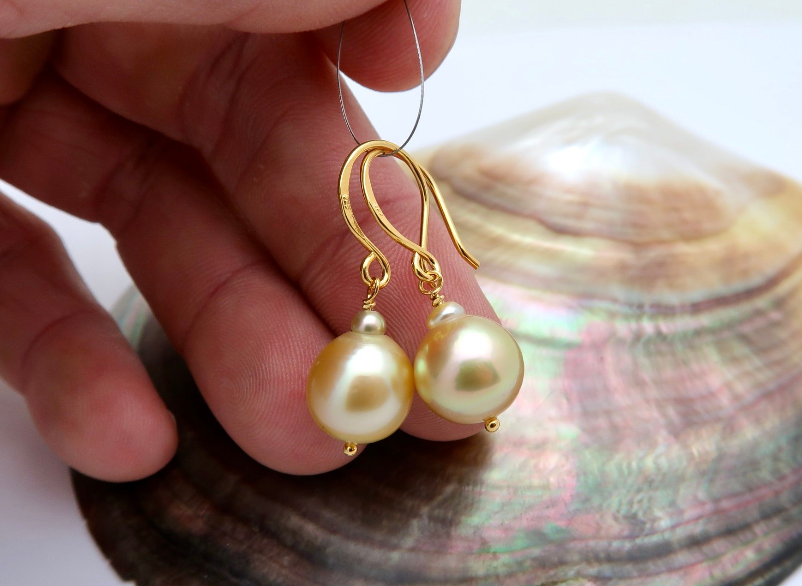 AA+ PHILIPPINES ISLANDS CULTURED GOLD PEACOCK PEARL EARRINGS *24K GOLD VERMEIL
