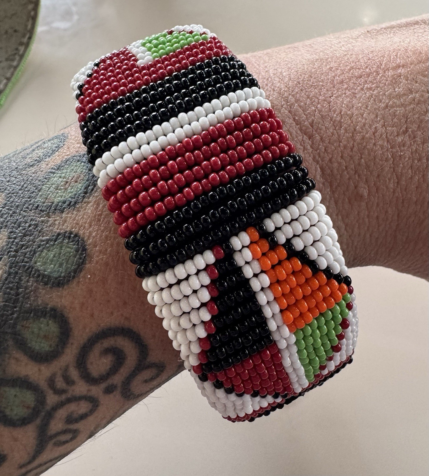Vintage Beaded Bangle Bracelet Kenya Maasai Glass Colorful Ethnic Handmade