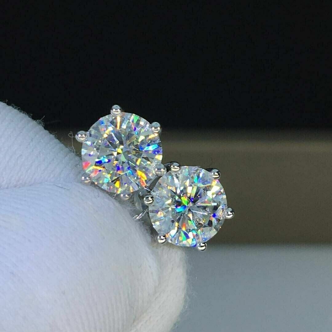 2Ct Lab Created Round Moissanite Solitaire Stud Earrings 14K White Gold Plated