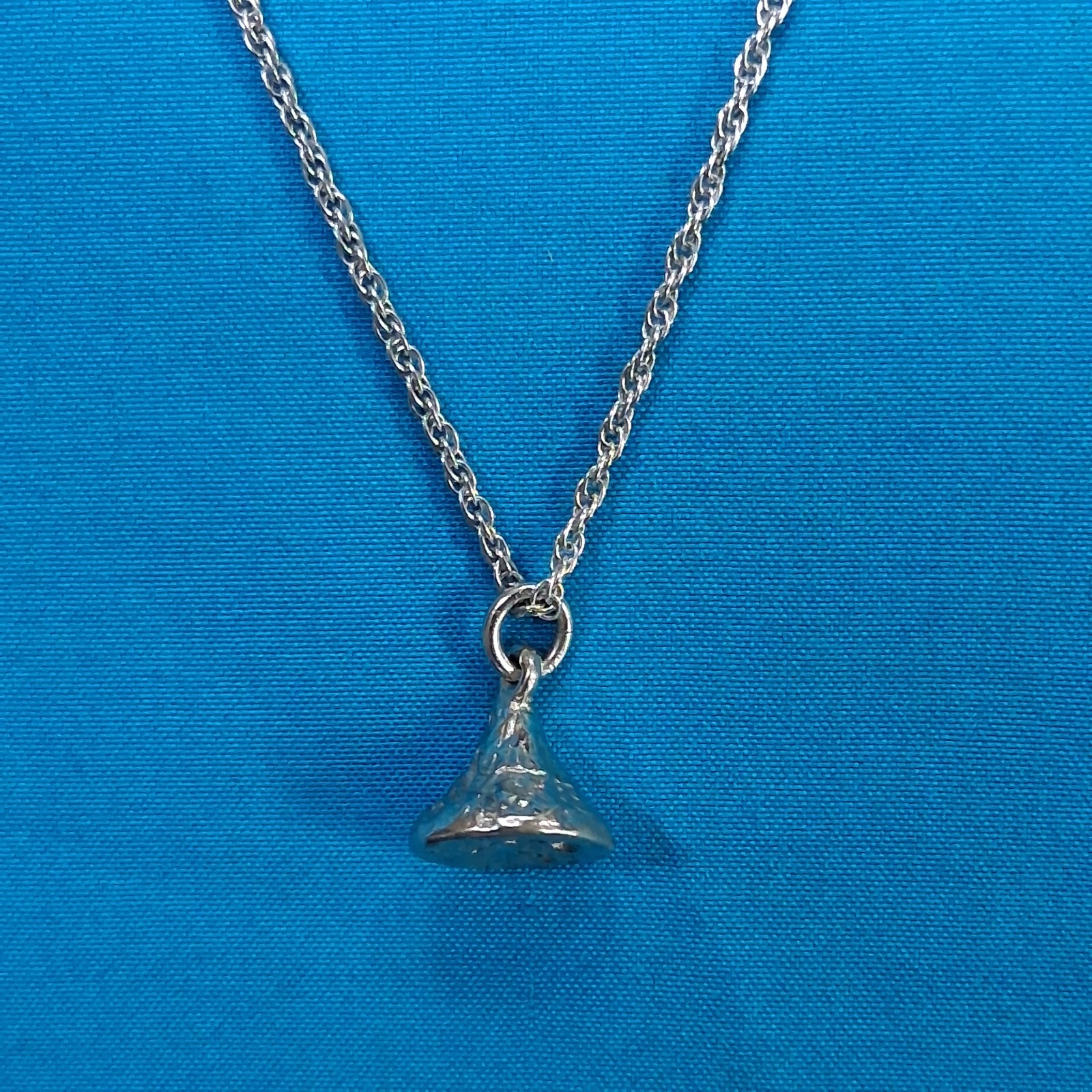 JCF STER Marked Polished Hershey Kiss Designed Pendant Double Chain Necklace