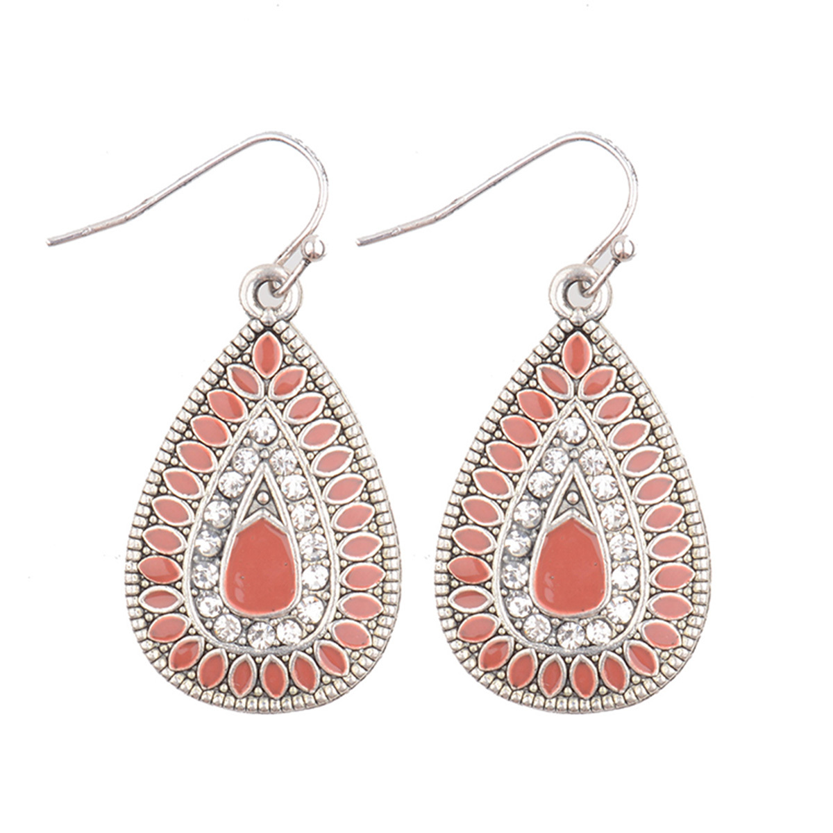 New Vintage Bohemian Boho Ethnic Antique Oval Water Drop Carved Dangle Earrings