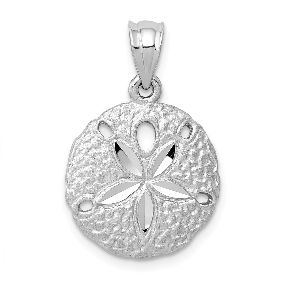 14K WHITE GOLD TEXTURED SOLID SAND DOLLAR SEA SHELL BEACH THEME CHARM PENDANT