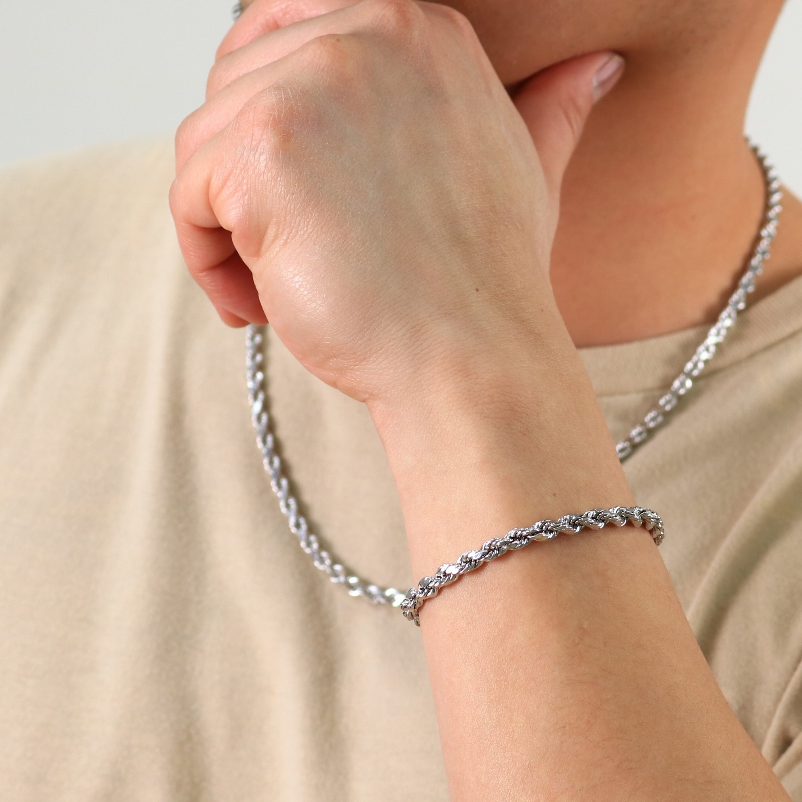 10K White Gold 5mm Diamond Cut Rope Bracelet Mens Womens 7″ 7.5″ 8″ 8.5″ 9″