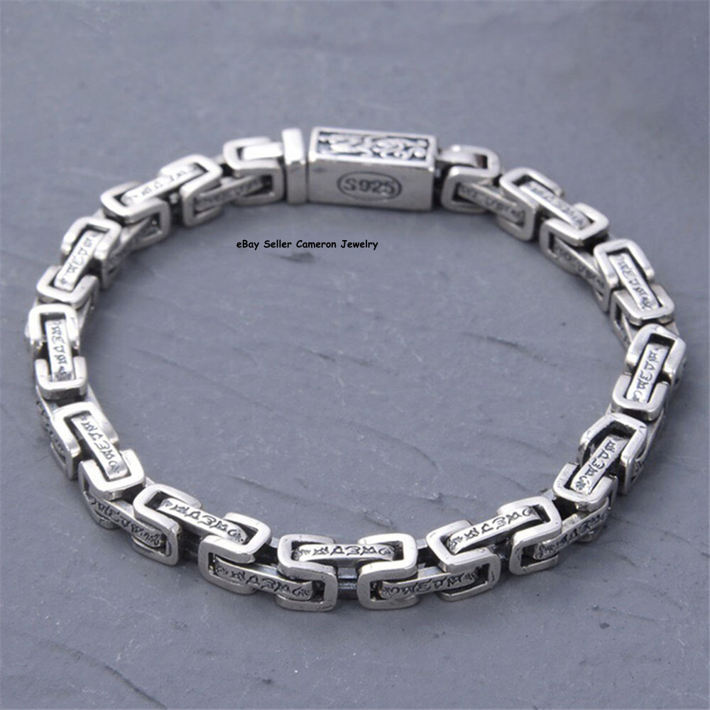 Solid S925 Sterling Silver Chain Dragon 5mm Byzantine Link Bracelet 7.1-7.9inch