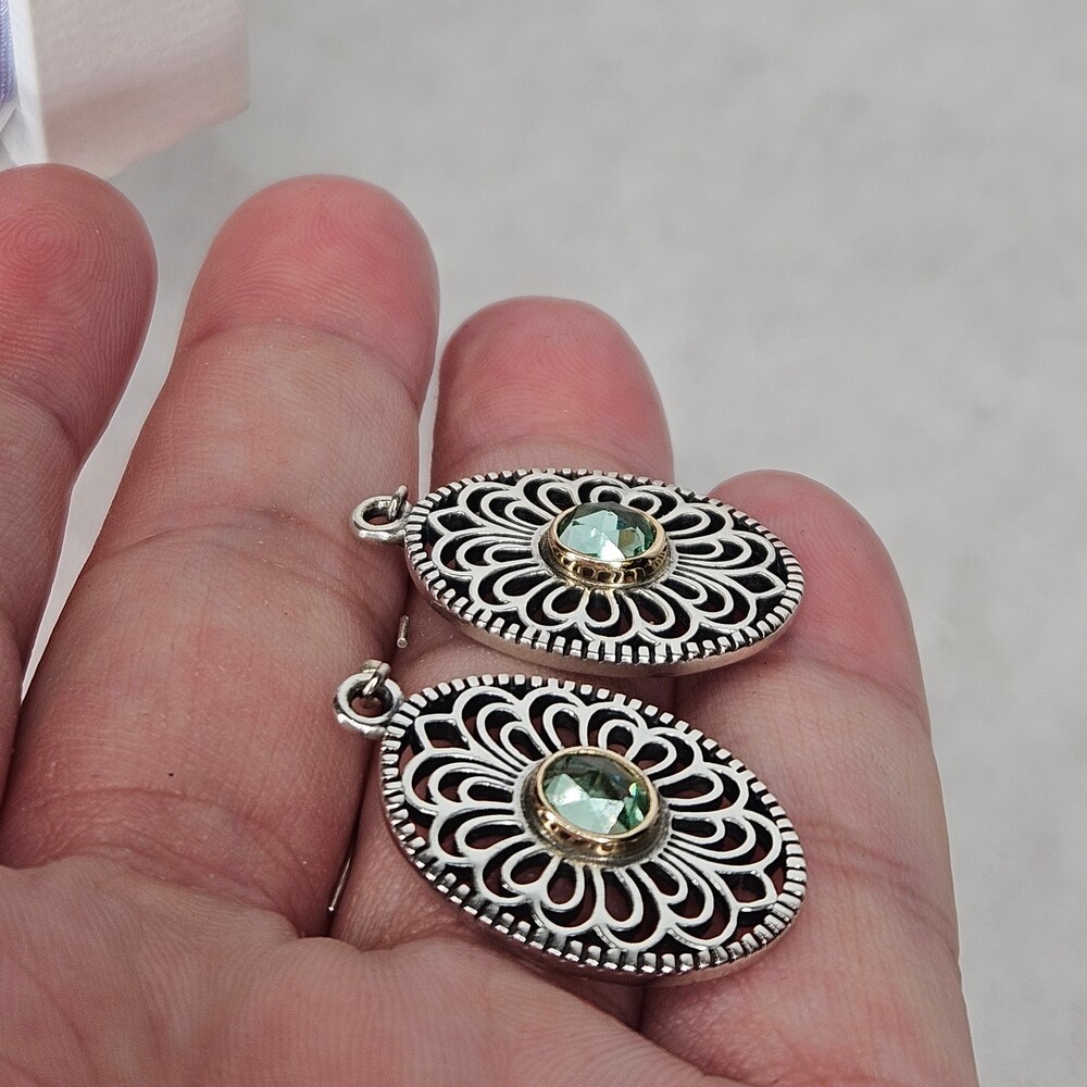 925 Sterling Silver Pandora Allure Green Spinel Filigree Hook On Earrings