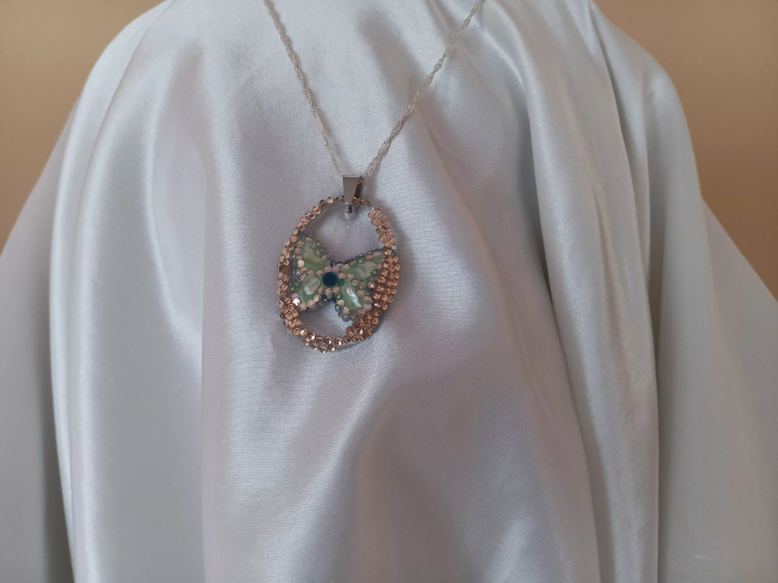 Crystal Butterfly Pendant Necklace, Reversible, Mother of Pearl – Perfect Gift!
