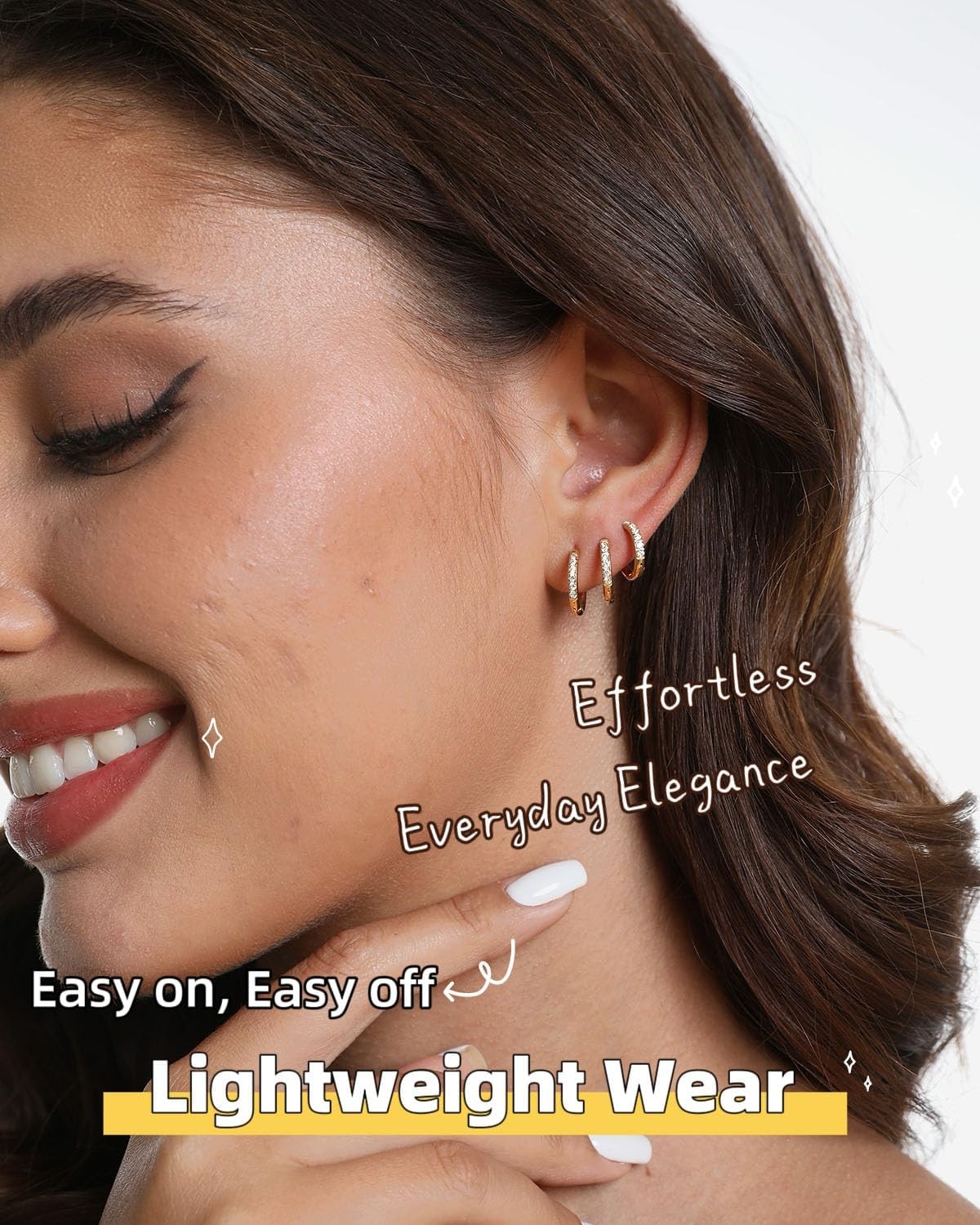 3 Pairs Gold 8Mm 9Mm 10Mm Huggie Hoop Earrings Set for Women Stackable | Non Tar