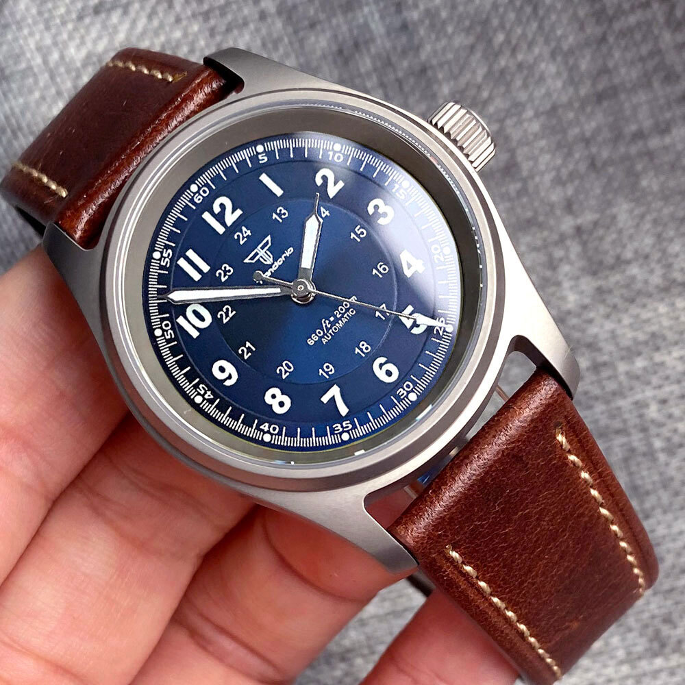 Tandorio 36mm Titanium Pilot Sapphire 200M Diver NH35 PT5000 Auto Men Watch Lume