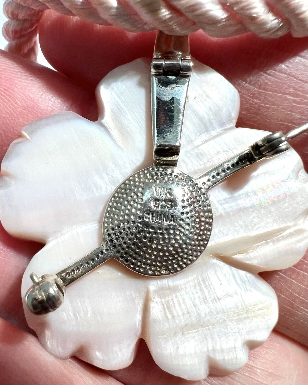 WK Whitney Kelly 925 Silver Pink MoP Pendant &pink Cord Necklace,46cm, SV13