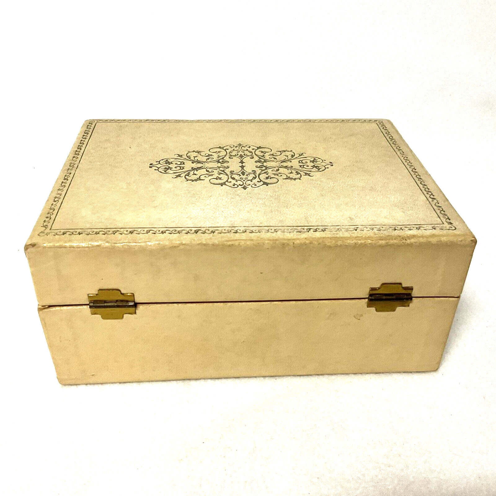 Vintage MCM 2 Level Beige/Gold Jewelry Box Sage Green Interior Flip Lock No Key