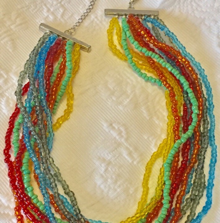 Colorful Crystal Beads & Jade Multi Strands Vintage Necklace