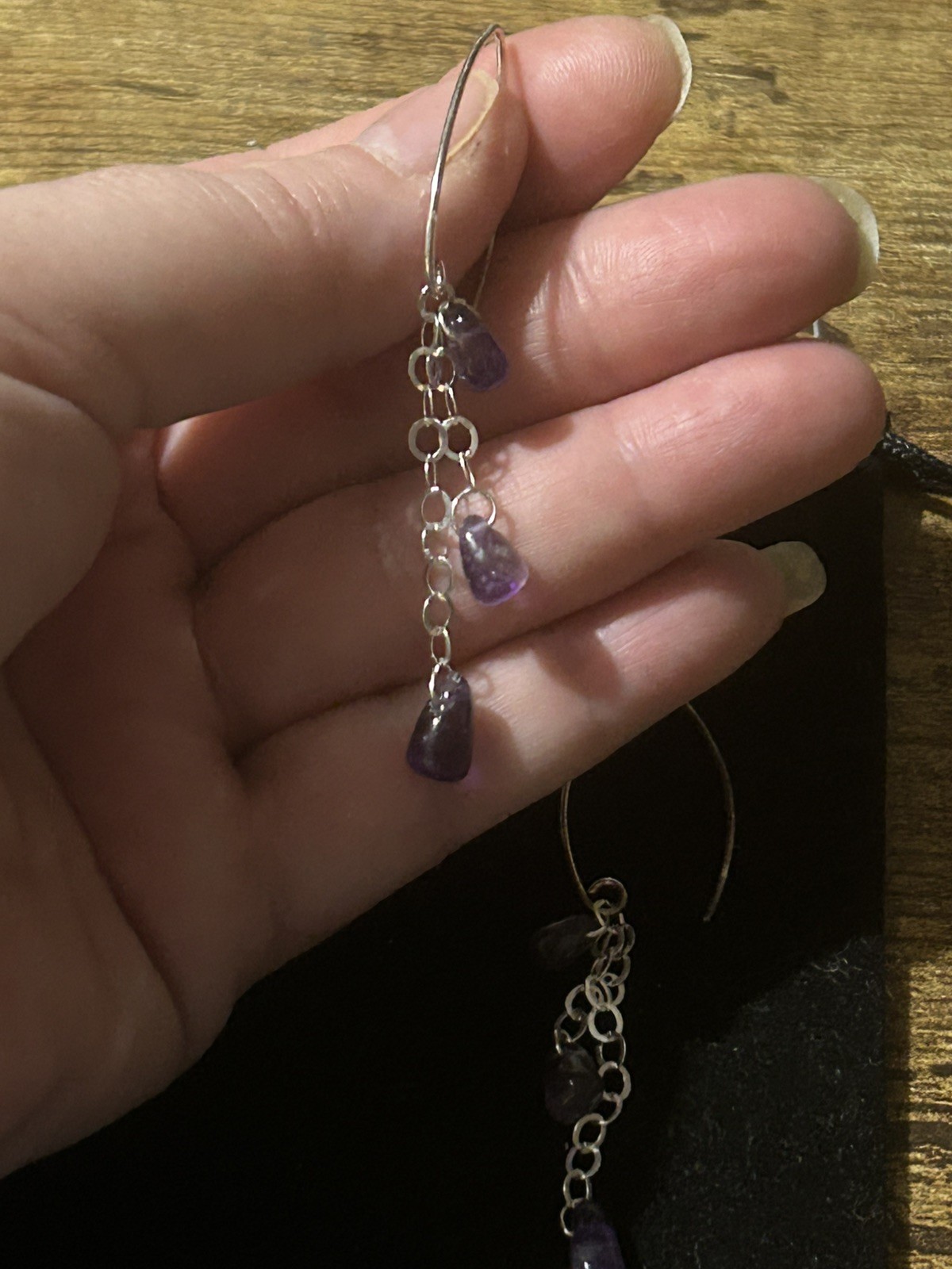 Genuine Amethyst (25 Cts approx.) 925 Silver Chain Large Hook Dangle Earrings
