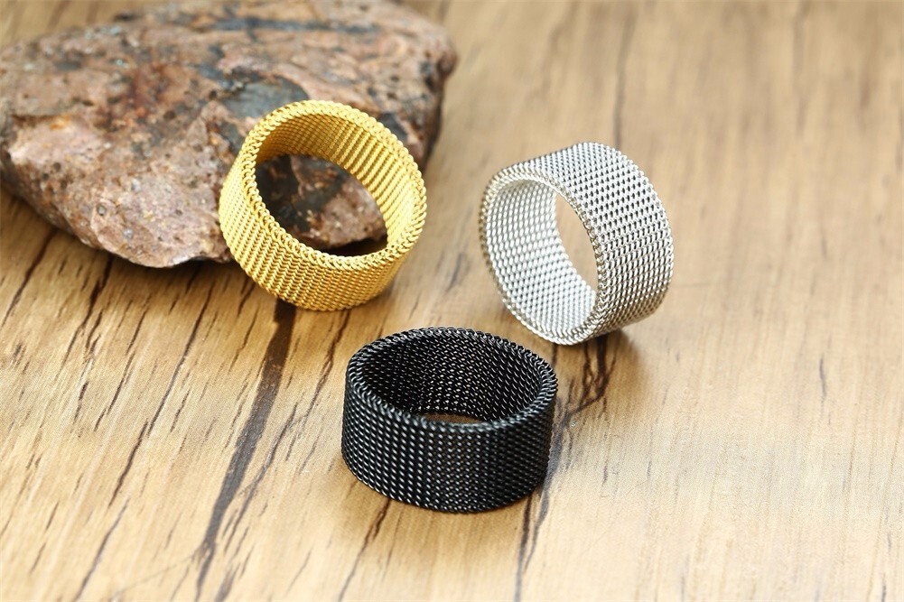 10MM Stainless Steel Braided Mesh Ring Flexible Wide Band Plain Non-Tarnish R64