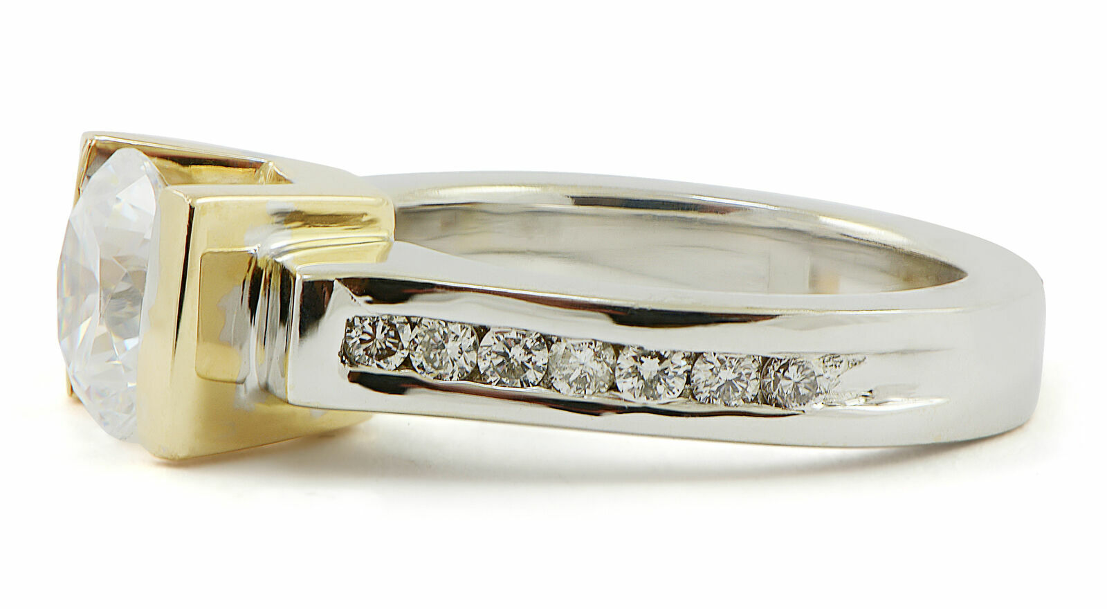 Tension Set Round Semi-Mount Engagement Ring 14k White/Yellow Gold Channel SZ6.5