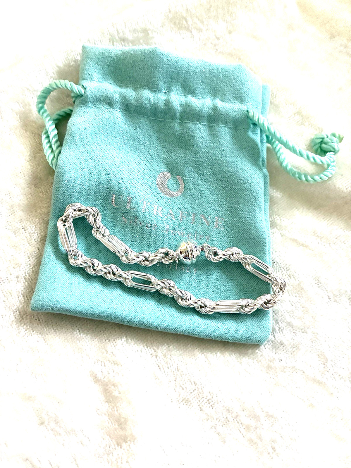 ULTRA FINE 950 SILVER FIGAROPE CHAIN MAGNETIC CLASP BRACELET, SZ SMALL (M4930-52