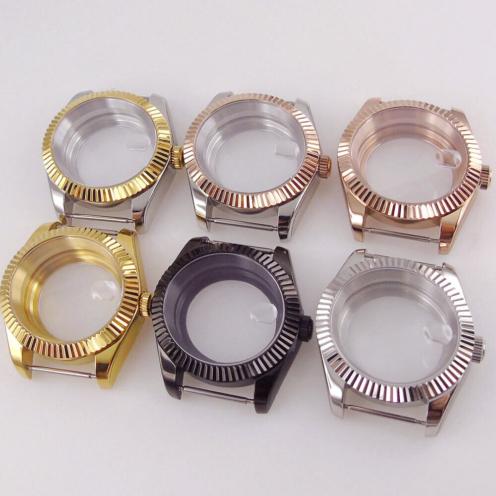 36/9MM Silver Black Rose Gold DJ 20ATM Watch Case Fluted Bezel fit NH35 PT5000