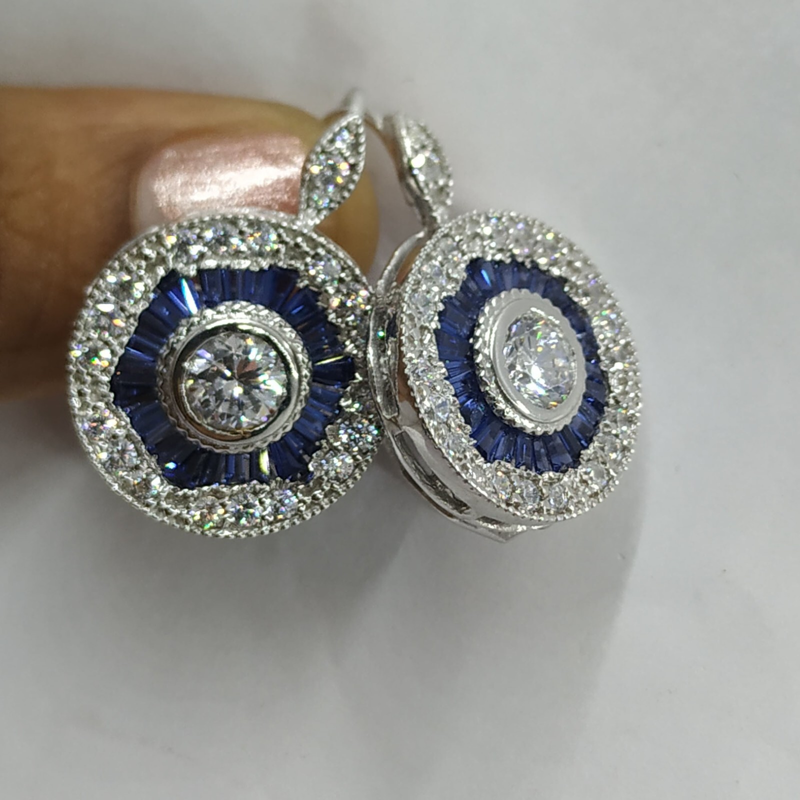 Art Deco 2CT Simulated Diamond Halo Leveback Earrings 14K Gold Plated Silver