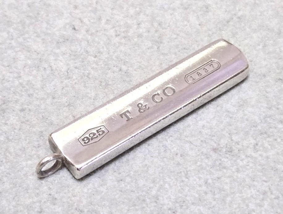 TIFFANY & Co 1837 Bar Plate Pendant Top Sterling Silver Necklace SV925