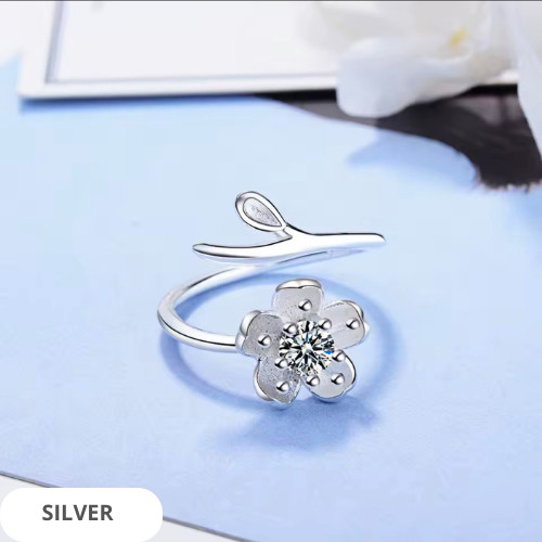 925 Sterling Silver Ring Adjustable Open Flower For Women girls Jewelry Gift