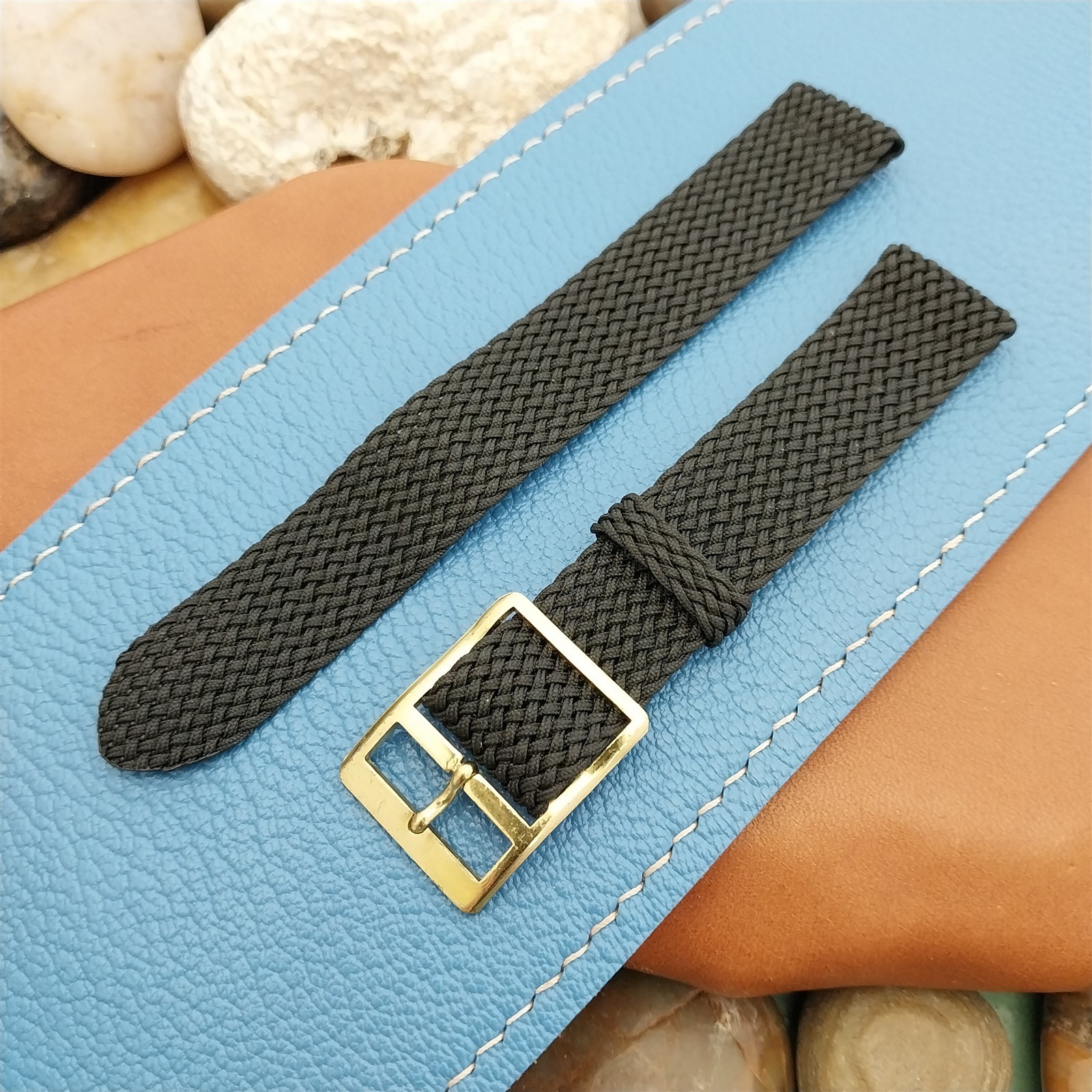 Vintage 16mm Braided Perlon Black 2-piece Unused Classic 1960s nos Watch Strap
