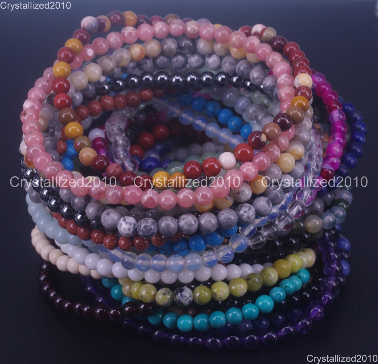 Handmade 4mm Mixed Natural Gemstone Round Beads Stretchy Bracelet Child Size 6″