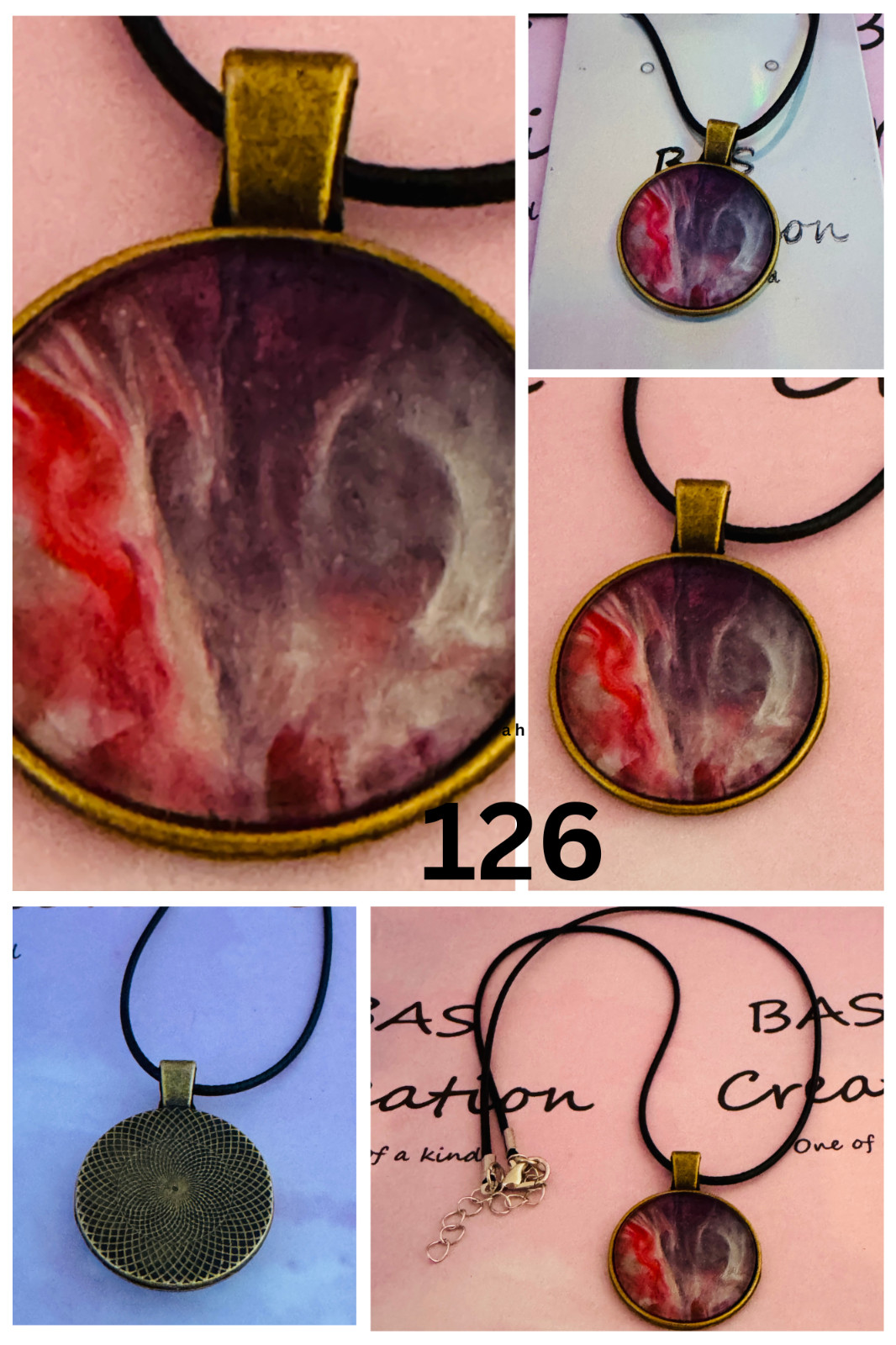 Round Cabochon Necklace One of a kind Hand-Painted by a local Ozark Artist..Me