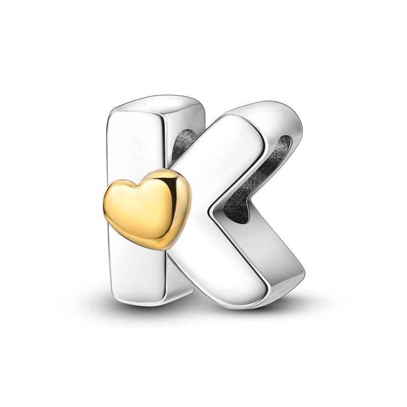 MULA Original Letter K Love Heart Charm Fit Women Bracelet 925 Sterling Silver