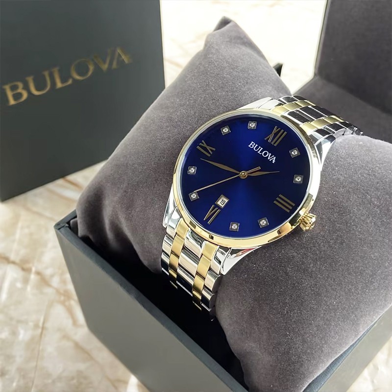 Bulova Classic 98D130 Blue Dial Gold Silver Bracelet Men Quartz Watch 40MM New