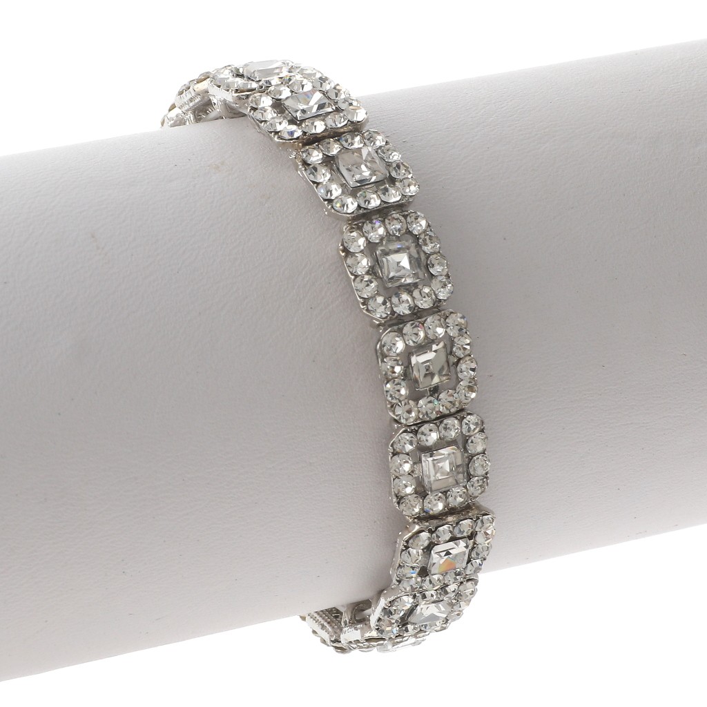 Silver Tone Alloy Metal Rhinestone Stretch Bracelet ESB4559-SCL