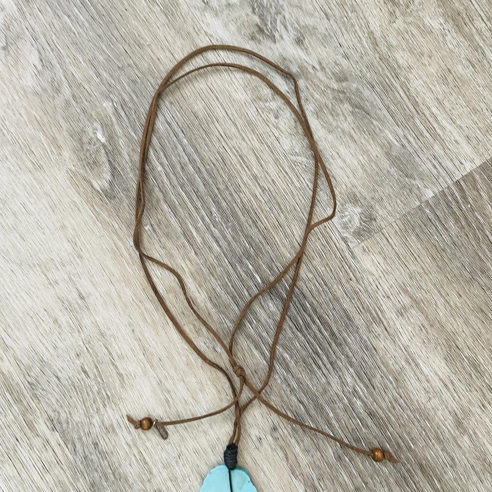 Turquoise Stone Drop Pendant Necklace – Brown Cord