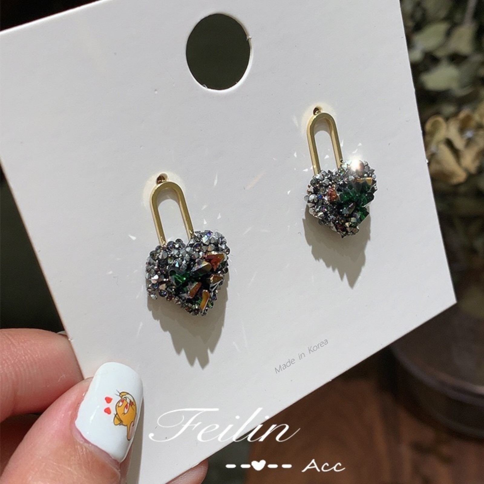 Sliver Plated Love Heart Lock Zircon Earrings Women Sud Jewelry Lab-Created C53