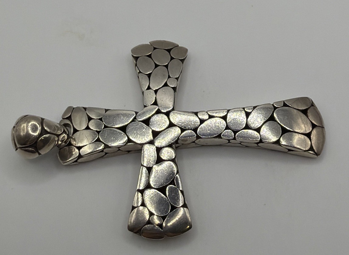 John Hardy Kali Pebble Dot Sterling Silver 925 Cross Pendant Extra Large 3 3/16”