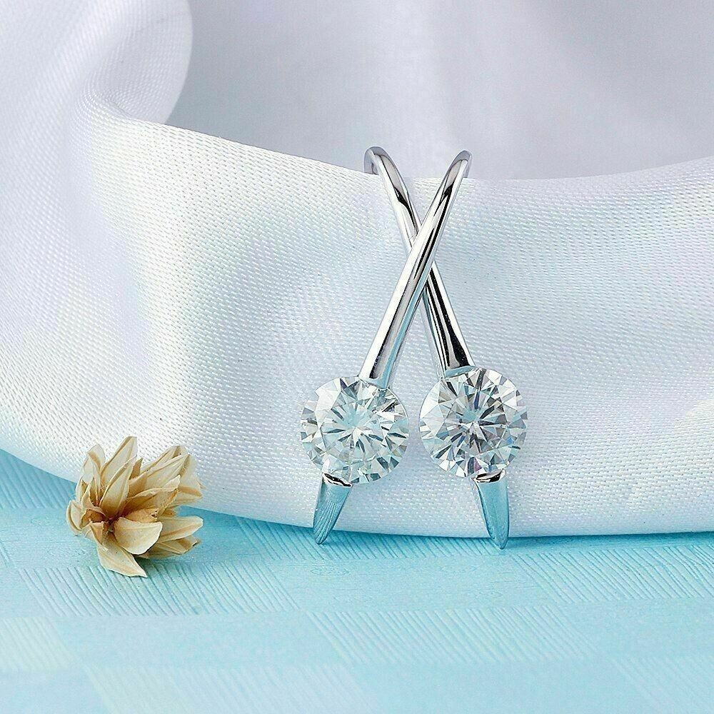 2Ct Round Cut Lab Created Diamond Women’s Dangle Earrings 14K White Gold Plated