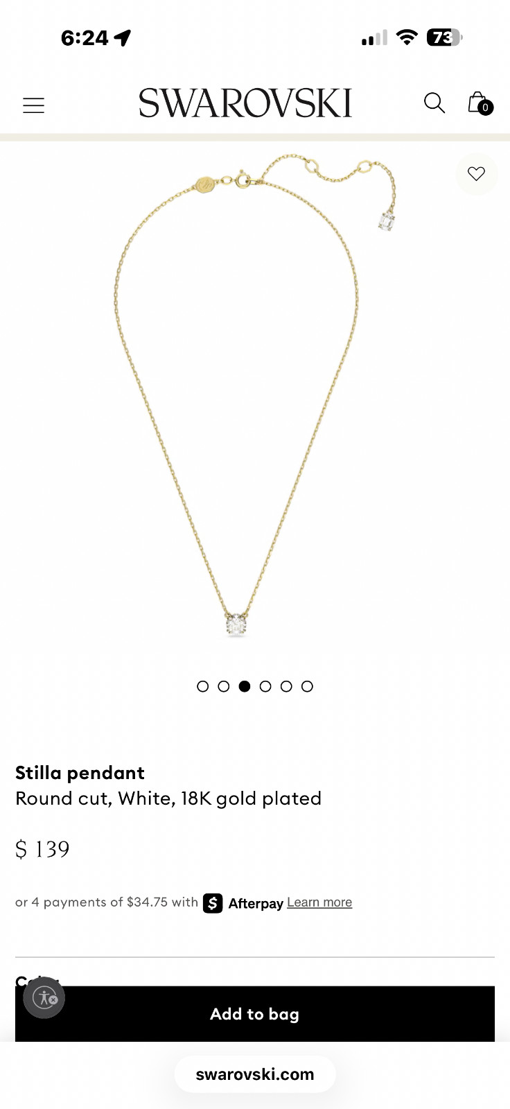 Swarovski Stilla Pendant Necklace 18K Gold Plated