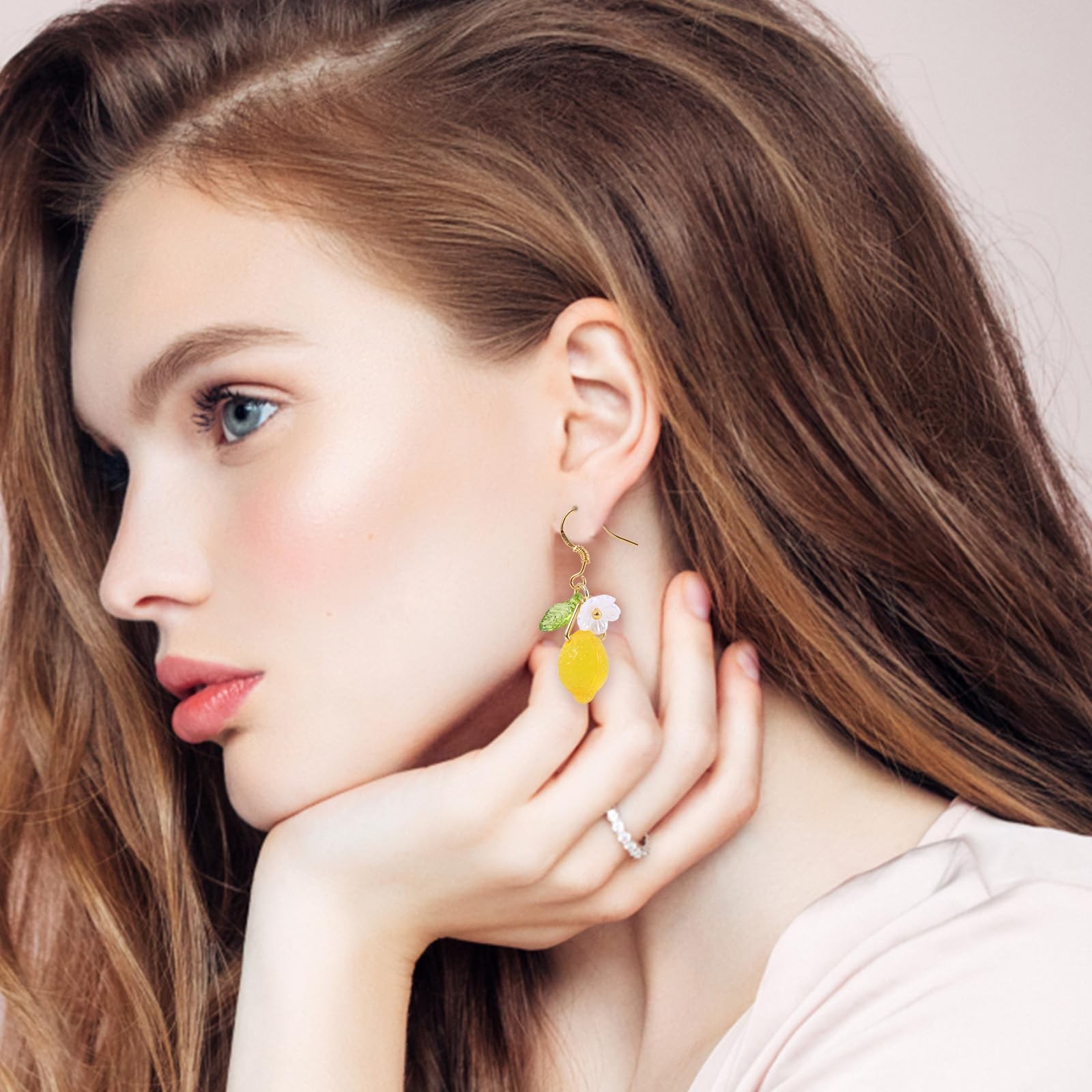 Lemon Dangle Earrings, Resin Yellow Hoop Earrings Dainty 3.5cm, yellow