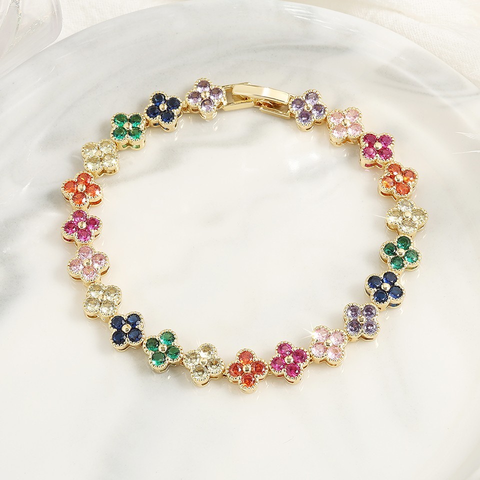 Clover Multi-Color Faux Gemstones Exclusive Gold Bracelet for all Ages