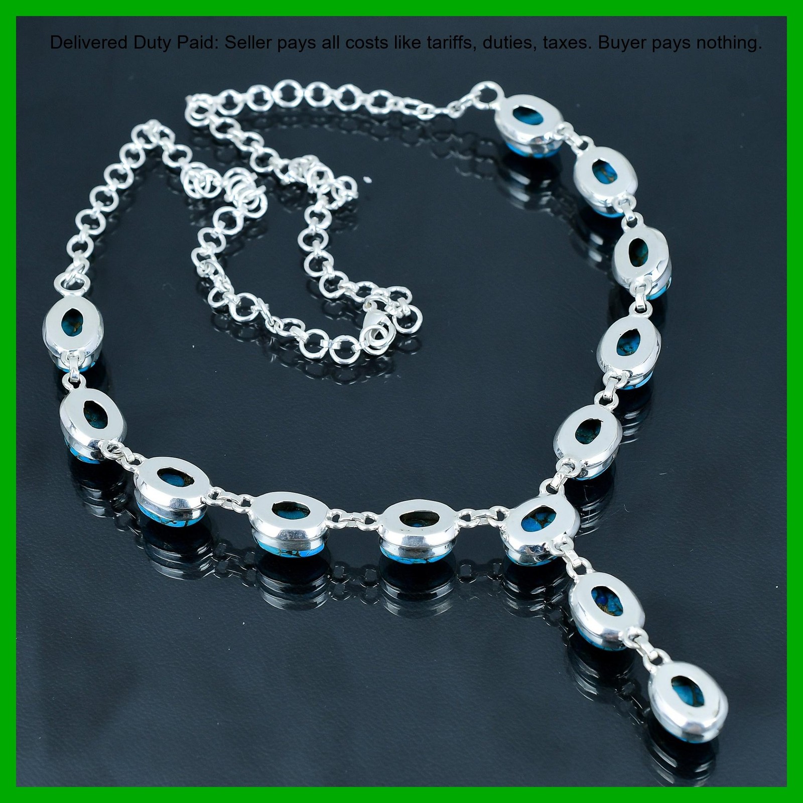Sterling Silver Copper Blue Turquoise Gemstone Wedding Chain December Necklace