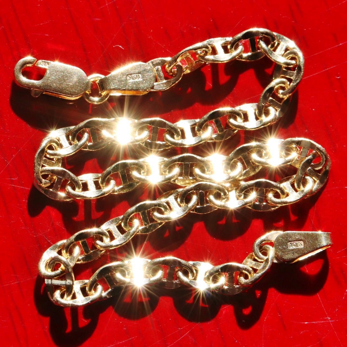 10k yellow gold bracelet 8.0″ diamond cut fancy mariner link chain 1.95g