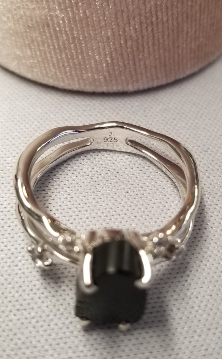 Moon Magic Raw Crystal Black Obsidian Ring sz 6 Sterling Silver
