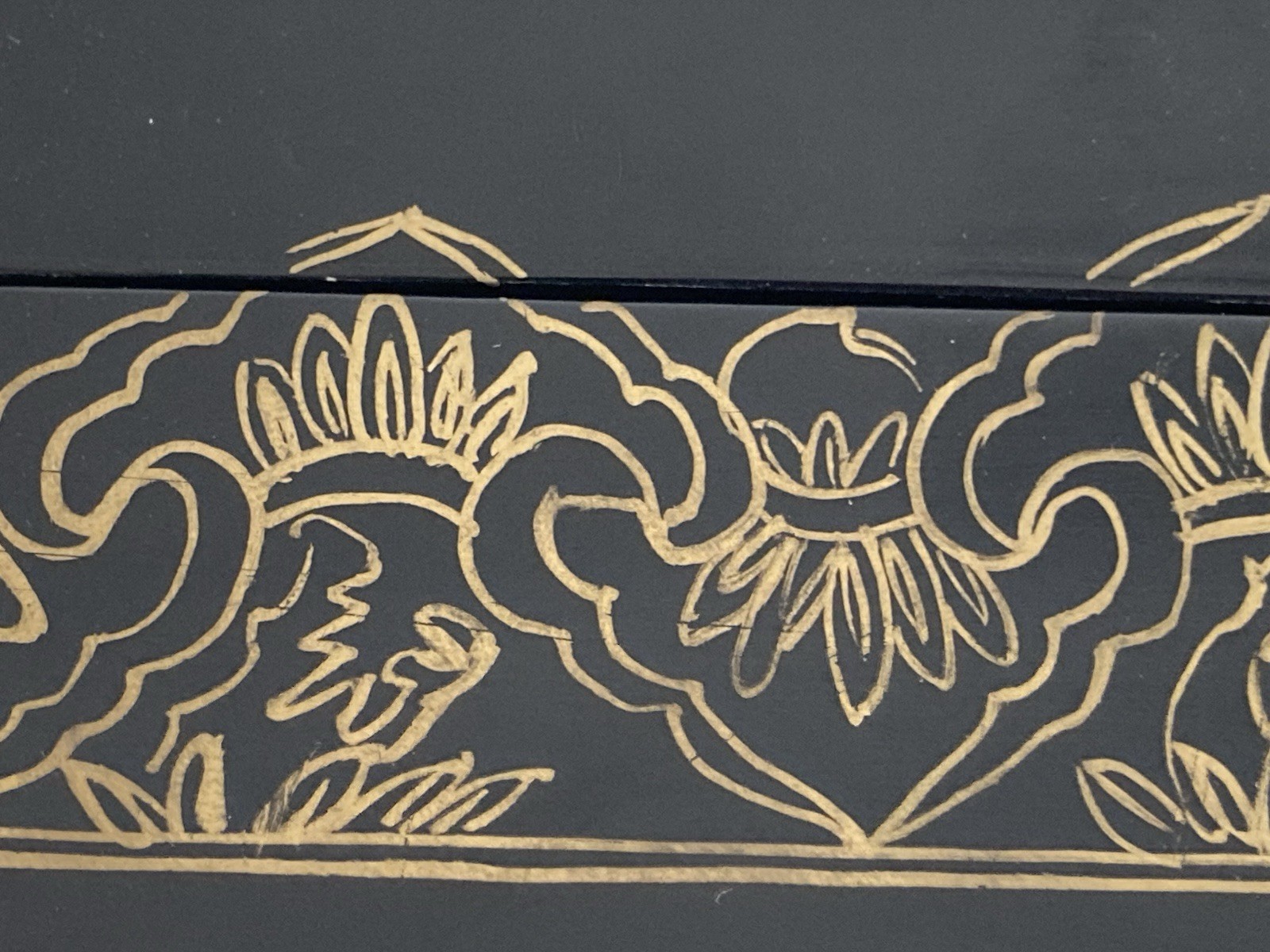 Mid Century Black Lacquer Asia MOP Inlaid Jewelry Box With Removable Tray
