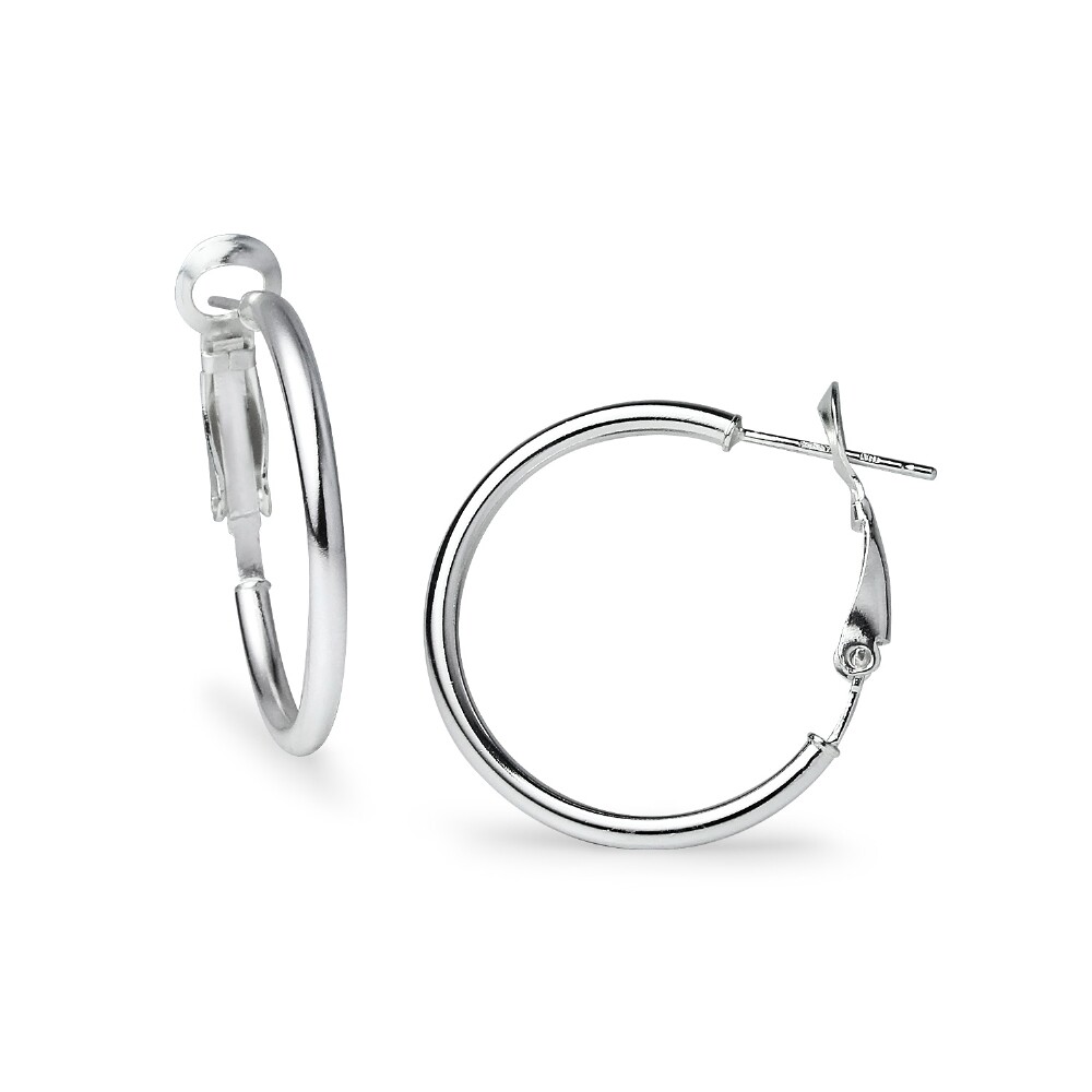 Round Clutchless 2x25mm Hoop Earrings in High Polished Sterling Silver