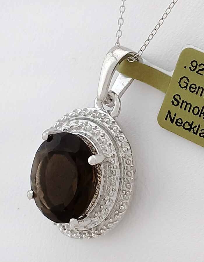 GENUINE 5.15 Cts SMOKY TOPAZ PENDANT NECKLACE .925 Sterling Silver- New With Tag