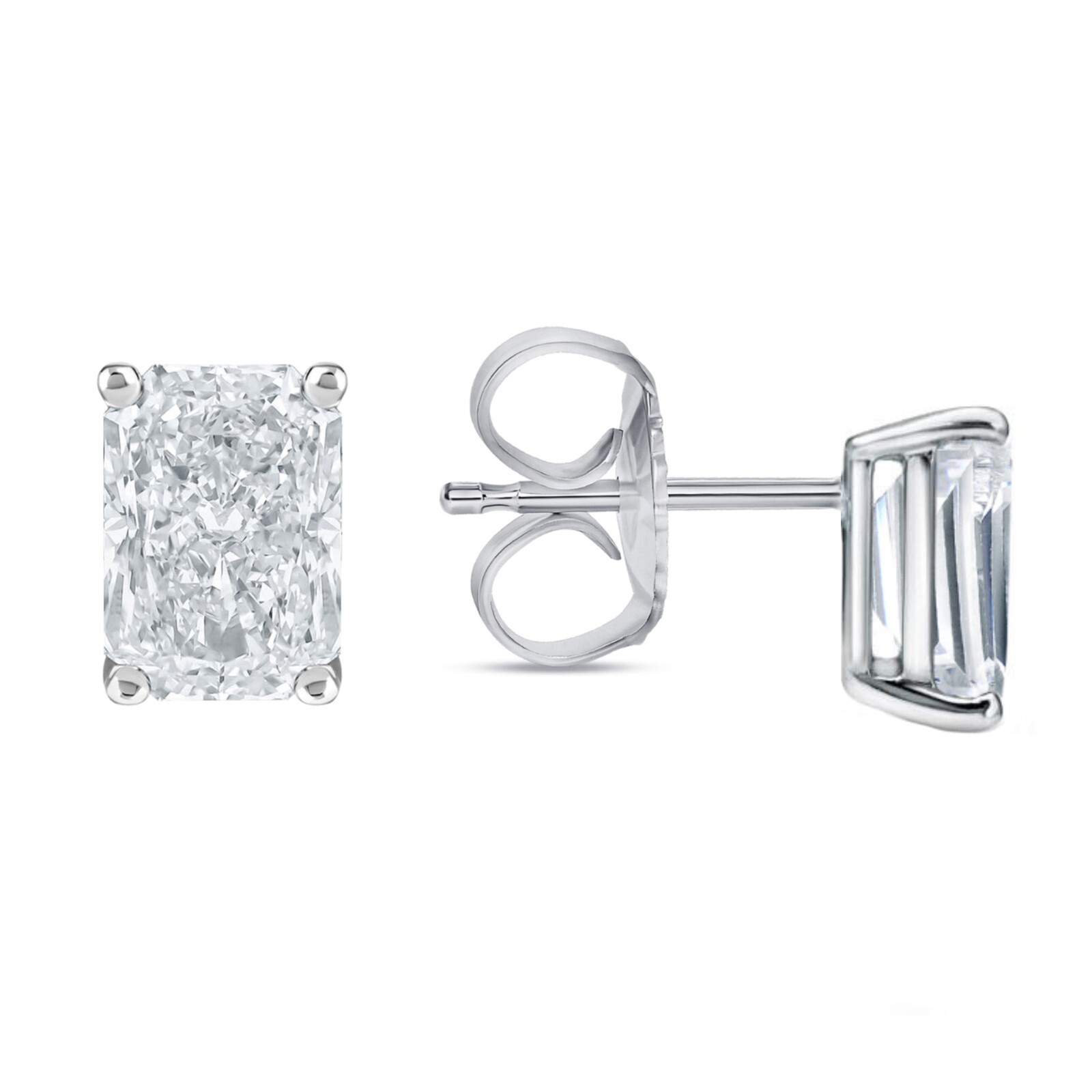 1 Ct Radiant Lab Created Grown Diamond Earrings 14K White Gold F/VS Basket Push