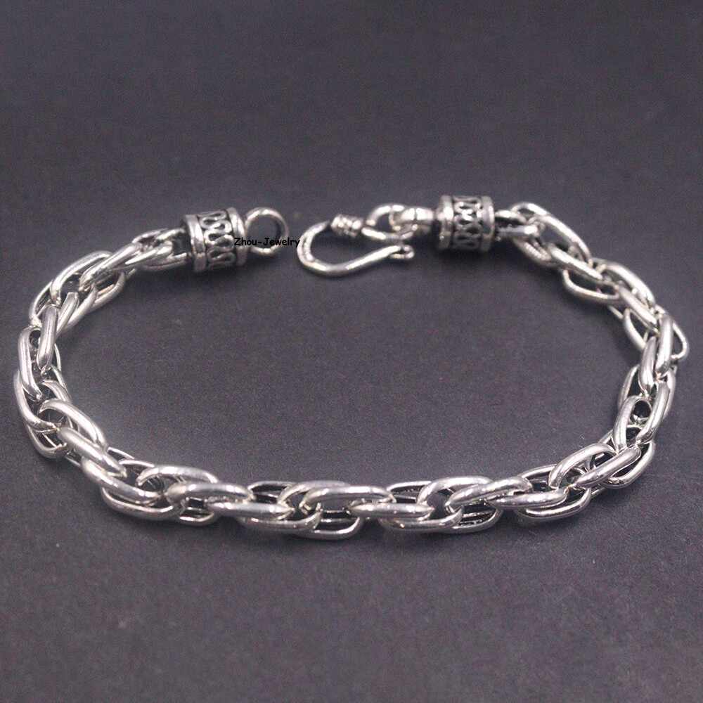 Pure S925 Sterling Silver Chain 6.5mm Toggle Link Bracelet 19-20g 8.26in